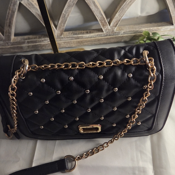 Badgley Mischka Quilted Stud Crossbody – Black & Gold Glam, Small but Bossy - Picture 6 of 13